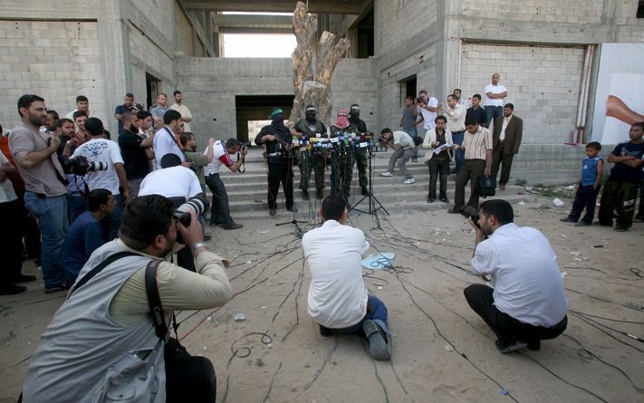 Persconferentie van Hamas in Gaza over de gevechten tussen Hamas en de Palestijnen, eerder dit jaar. Foto EPA