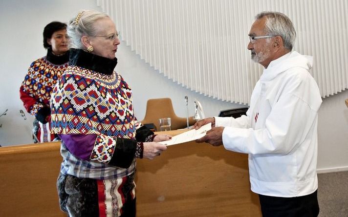 NUUK - Groenland heeft zondag een historische stap richting onafhankelijkheid van Denemarken gezet. Met een officiële ceremonie in het parlement werd het in werking treden van een autonomiestatuut gevierd. Foto ANP