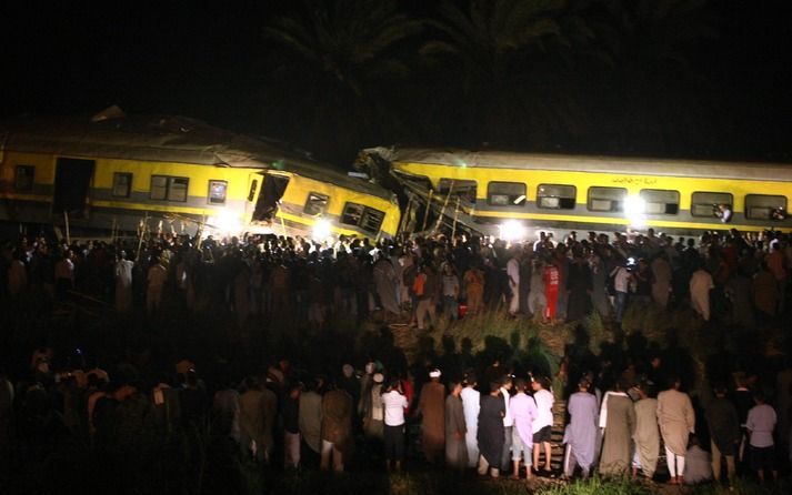 Het treinongeluk in Egypte waarbij in oktober achttien doden vielen. Foto EPA