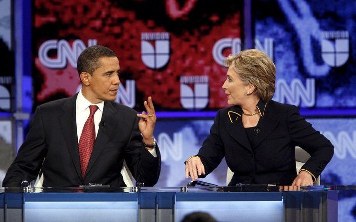 Het televisiedebat tussen de Democratische presidentskandidaten Hillary Clinton en Barack Obama van donderdagavond in Austin, Texas, is geëindigd in een gelijkspel. Foto EPA