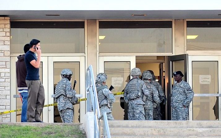 De dader van het bloedbad op de Amerikaanse legerbasis Fort Hood heeft nog geen verklaring afgegeven over zijn motief. Foto EPA