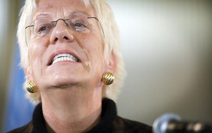 DEN HAAG – Carla Del Ponte gaf donderdag in Den Haag een persconferentie in verband met haar afscheid als hoofdaanklaagster van het Joegoslaviëtribunaal. Foto ANP