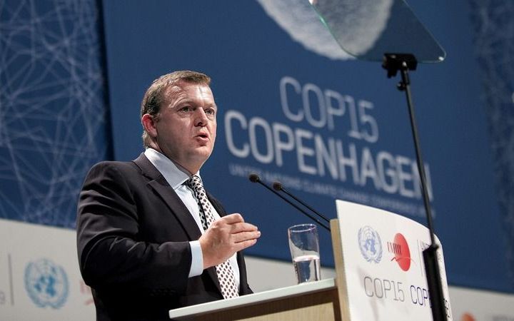 De Deense premier Rasmussen tijdens de openingstoespraak tijdens de klimaattop in Kopenhagen. Foto EPA