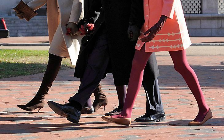 Het gezin Obama gaat naar de kerk. Van links naar rechts: Michelle Obama, Sasha Obama, Barack Obama en Malia Obama. Foto EPA