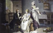 Edward Jenner, pionier van de vaccinatie in de 18e eeuw, ent zijn eigen kind in. beeld Wellcome Library, London