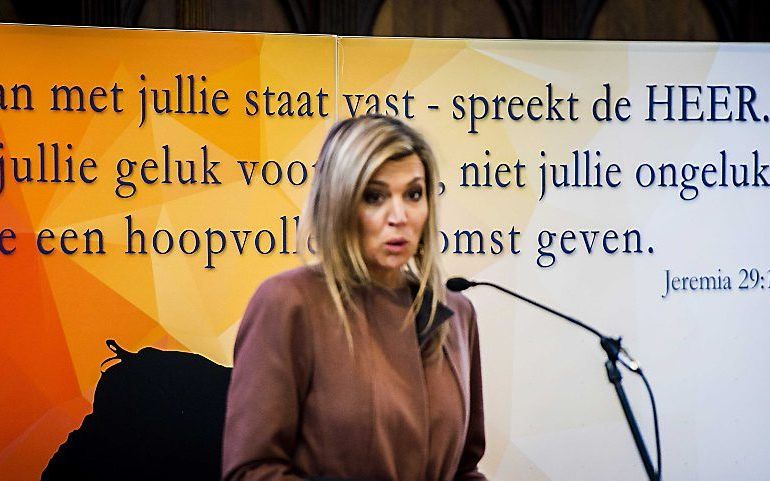 Koningin Maxima op het jubileum van SchuldHulpMaatjes. beeld ANP