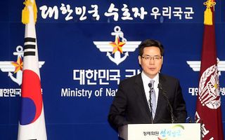 Een woordvoerder van het Zuid-Koreaanse ministerie van Defensie reageert op de nucleaire proef van buurland Noord-Korea. Foto EPA
