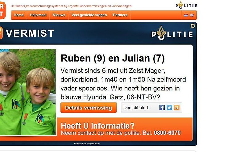 De uitgegeven Amber Alert. Foto ANP