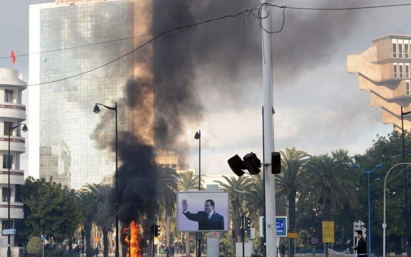 Onlusten in Tunis. Foto EPA