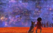 In de Disney-film Coco vormt een bloemenbrug met een officieel douanekantoor de verbinding tussen het dodenrijk en het land der levenden. beeld via YouTube