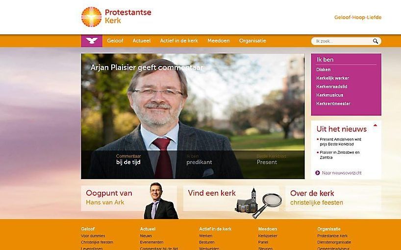 De website van de Protestantse Kerk in Nederland. Foto RD