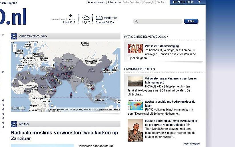 Webshot van de nieuwe site over de vervolgde kerk. Beeld RD