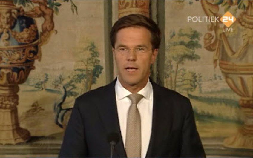 VVD-leider Rutte tijdens de presentatie van het regeerakkoord. Foto RD