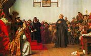 Luther op de rijksdag te Worms. beeld Wikimedia