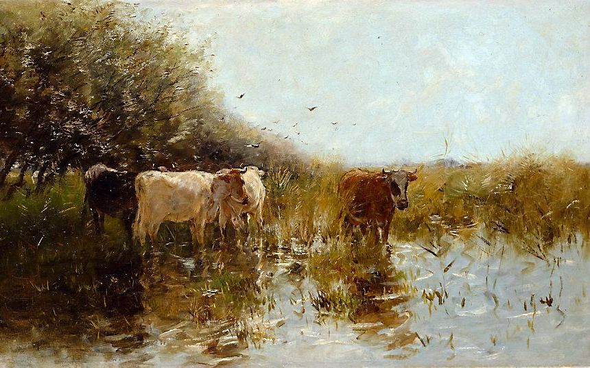 ”Koeien in het riet”, ca. 1890, olieverf op doek, 54,8x101,9 cm. Beeld Gemeentemuseum Den Haag