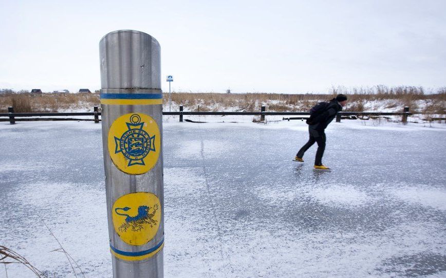 De finishplaats van de Elfstedentocht aan de Bonkevaert in Leeuwarden. Foto ANP