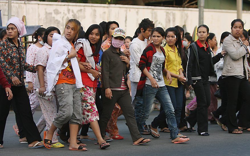 Cambodjaanse fabrieksarbeiders. Foto EPA