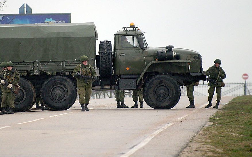 Russische militairen in Oekraine, vorig jaar. Beeld AFP