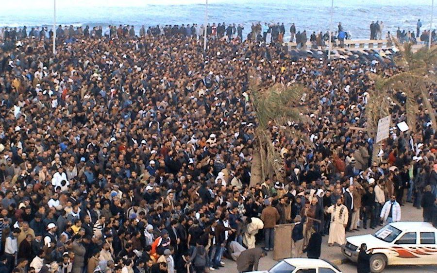 Protesten in Benghazi op 21 februari. Foto EPA