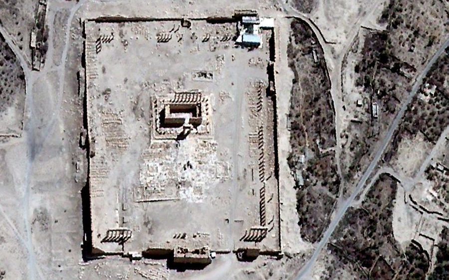 De Romeinse tempel van Bel in de Syrische stad Palmyra is volgens de Verenigde Naties toch verwoest. VN-deskundigen kwam tot die conclusie na het bestuderen van satellietbeelden.  beeld AFP