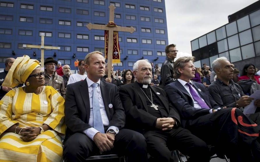 Sprekers tijdens de demonstratie tegen christenvervolging. beeld ANP