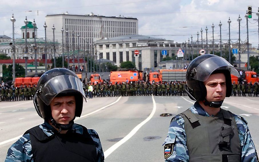 Oproerpolitie in Moskou. Foto EPA