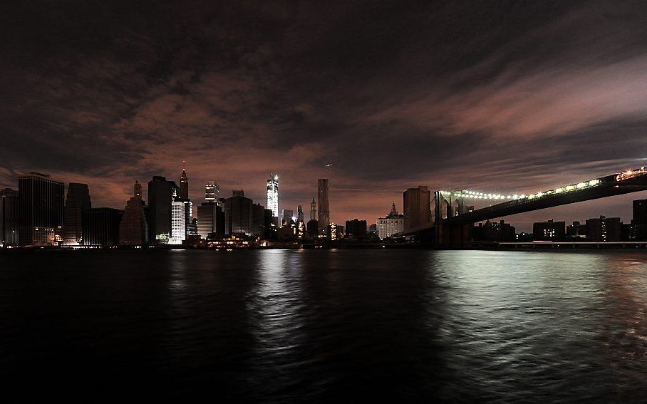 De skyline van New York tijdens superstorm Sandy. Foto EPA