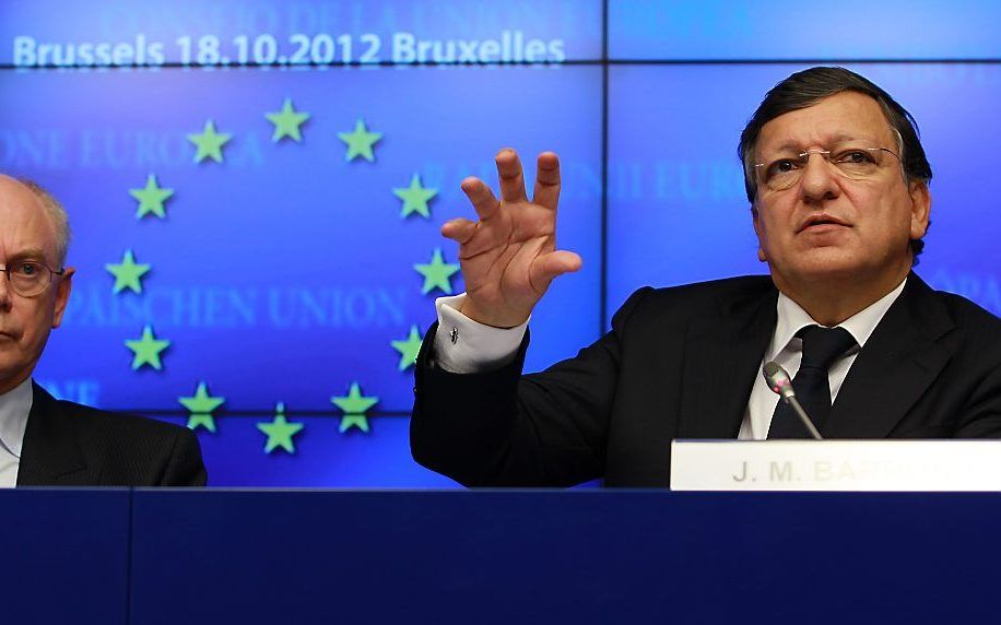 Barroso (rechts) op de Europese top in Brussel. Foto EPA