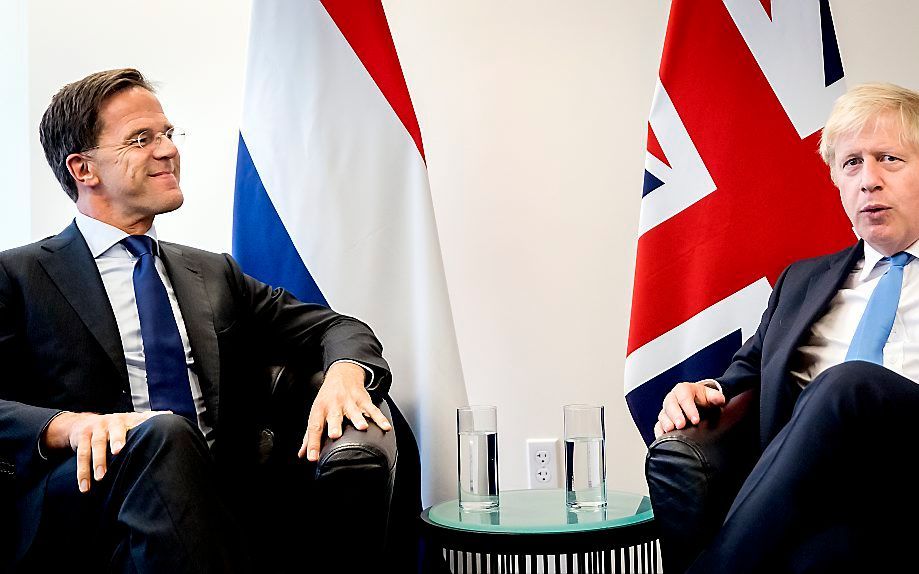 Premier Mark Rutte in een ontmoeting vorige maand met premier Boris Johnson van het Verenigd Koninkrijk tijdens de Algemene Vergadering van de Verenigde Naties. beeld ANP