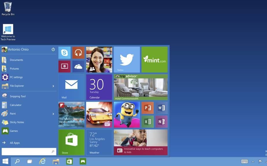 Het startmenu is in Windows 10 weer helemaal terug. Beeld Microsoft