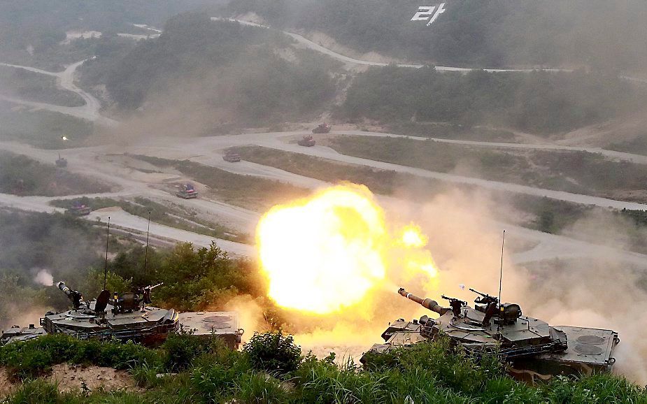 Zuid-Korea en de Verenigde Staten hebben vrijdag de grootste legeroefening ooit op het Koreaanse schiereiland afgerond. Foto EPA