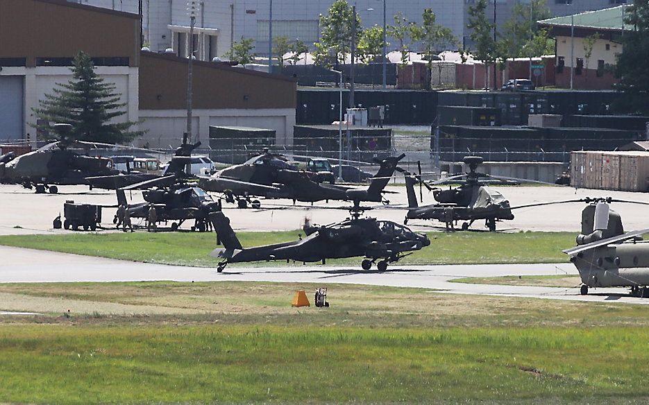 Helikopter op een Amerikaanse legerbasis in Zuid-Korea. Beeld EPA