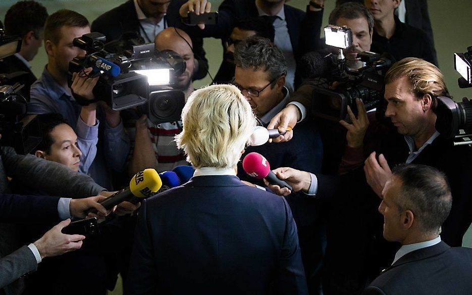 Geert Wilders gisteren in de Tweede Kamer na de strafeis. beeld ANP, Bart Maat