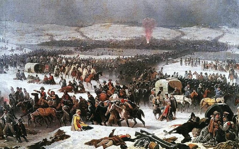 De veldslag bij de rivier de Berezina, in het huidige Wit-Rusland. Napoleons Grande Armée, het grootste leger dat ooit op de been is gebracht, leed hier een verpletterende nederlaag tegen het Russische leger. Alle 31 Bevelanders uit De Ruiters boek die in