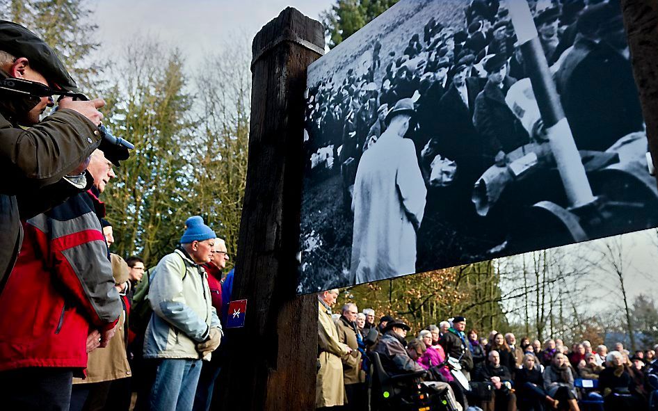 Markering aan het einde van het Westerborkpad.   Foto ANP