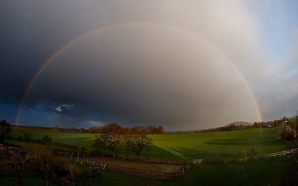 Regenboog in het midden van Duitsland. Beeld AFP