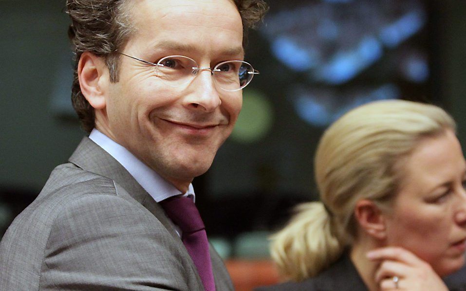 Minister Jeroen Dijsselbloem van Financiën tijdens het overleg in Brussel. Foto EPA