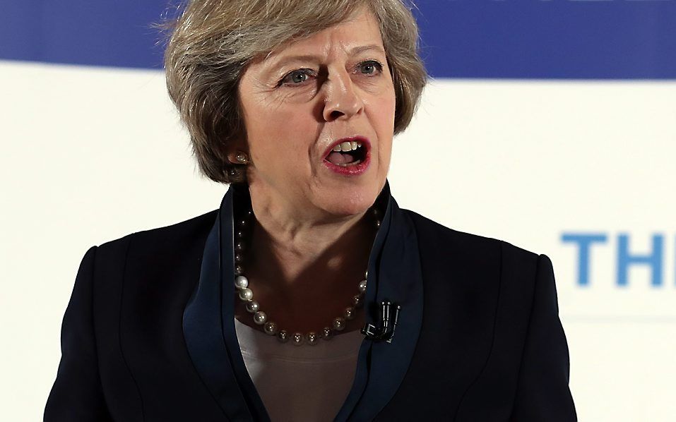 Theresa May tijdens de lancering van haar campagne om premier van Groot-Brittannië te worden. May is de tweede vrouwelijke president van het Verenigd Koninkrijk. beeld EPA