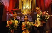 De drie prijswinnaars (v.l.n.r.): Manuel Schuen, Megumi Hamaya en Adriaan Hoek. Beeld Jan Zwart