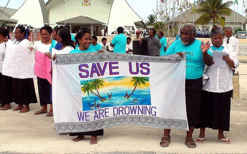 Kiribati, dat midden in de Stille Oceaan ligt, staat in het brandpunt van het klimaatdebat. Foto EPA