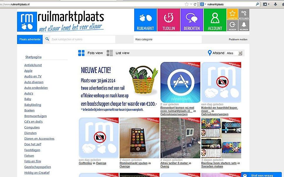 Printscreen van ruilmarktplaats.nl. Beeld RD