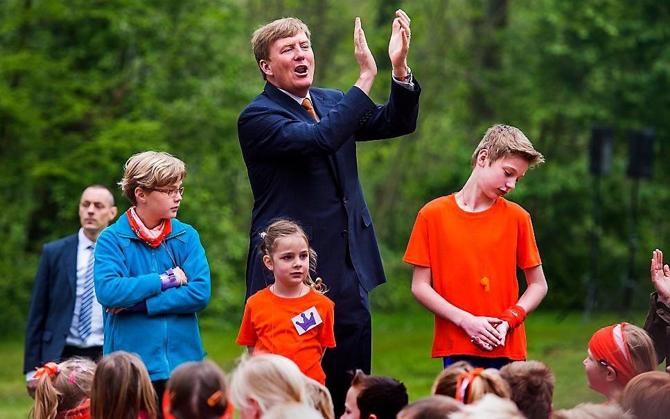 Koning Willem-Alexander en zijn vrouw Máxima zijn op de Koningsspelen in Leiden. Zij geven op 24 april het startsein voor de sportdag waaraan in het hele land ruim 1,1 miljoen kinderen mee zullen doen. De RVD maakte dat dinsdag bekend.  beeld ANP