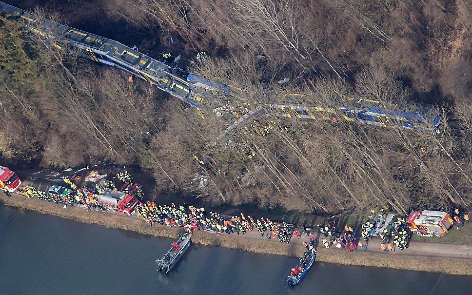 Overzichtsfoto van de locatie van de treincrash. Beeld AFP