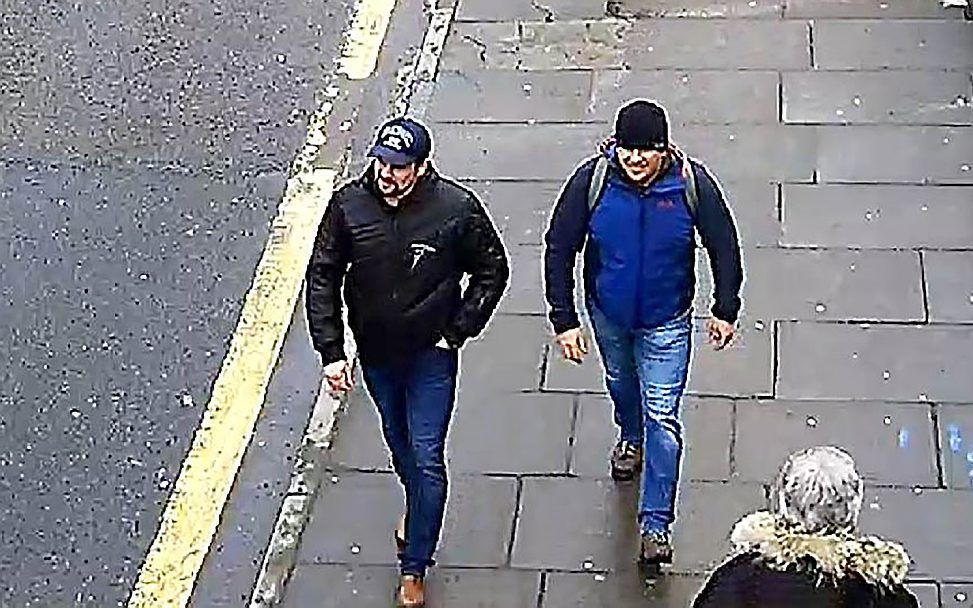 De twee verdachten van de aanslag op de Russische dubbelspion Skripal. beeld AFP