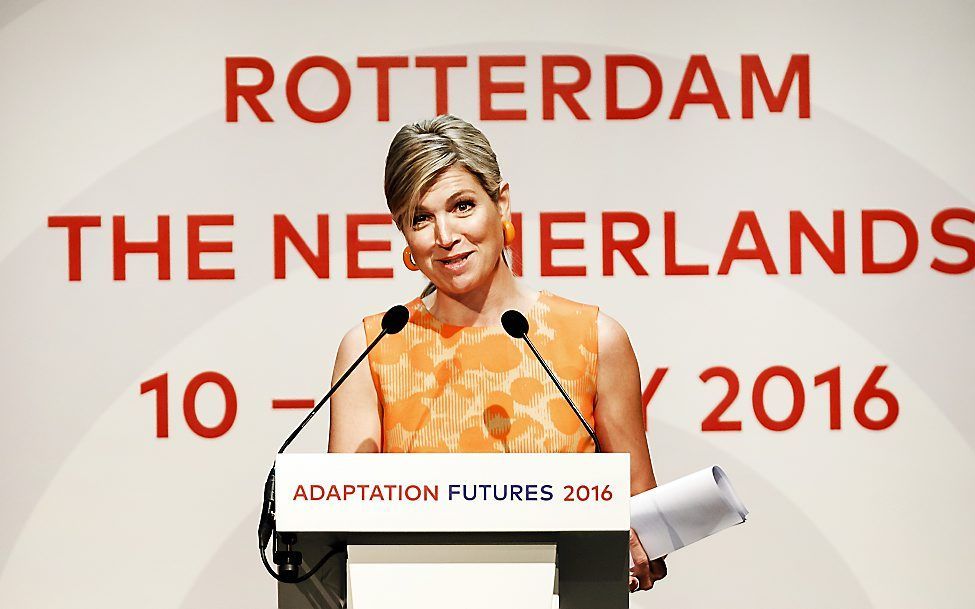 De koningin hield woensdag in het World Trade Center in Rotterdam een toespraak tijdens de internationale klimaatconferentie Adaptions Futures 2016. beeld ANP