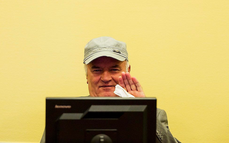 Ratko Mladic voor het Joegoslavië-Tribunaal.  Foto ANP