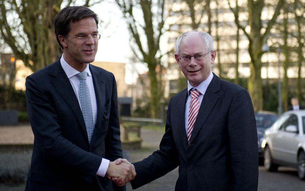 Rutte benadrukte aan Van Rompuy dat een stabiele eurozone heel belangrijk is.  Foto ANP