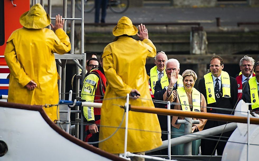 Koningin Máxima tijdens de doopplechtigheid van de nieuwe reddingsboot van de Koninklijke Nederlandse Redding Maatschappij. beeld ANP