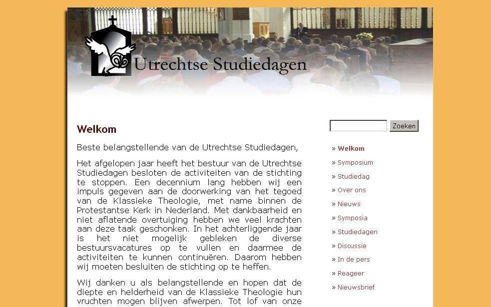 Website van de Utrechtse Studiedagen. De activiteiten worden beëindigd en de stichting van deze studiedagen opgeheven. beeld RD