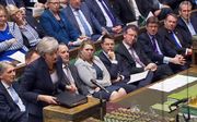 Premier May woensdag in het Lagerhuis over brexit. beeld AFP